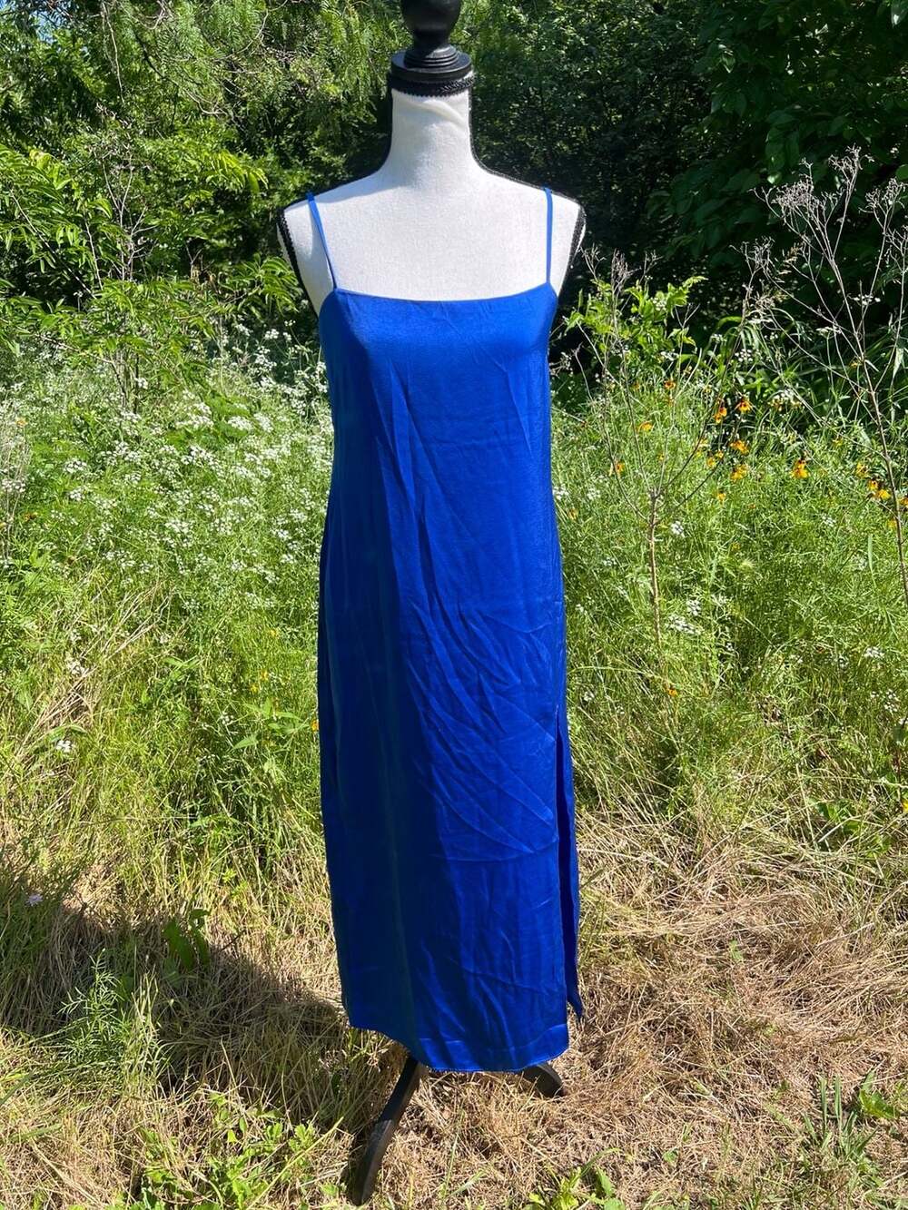 Mango Royal Blue “Satin Like” Midi Slip Dress Size XS